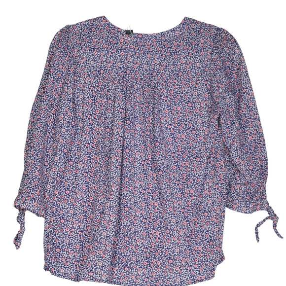 Rose and Thyme Floral Blouse Women Medium Blue Multi V Neck Tie Sleeve Top - Picture 4 of 8